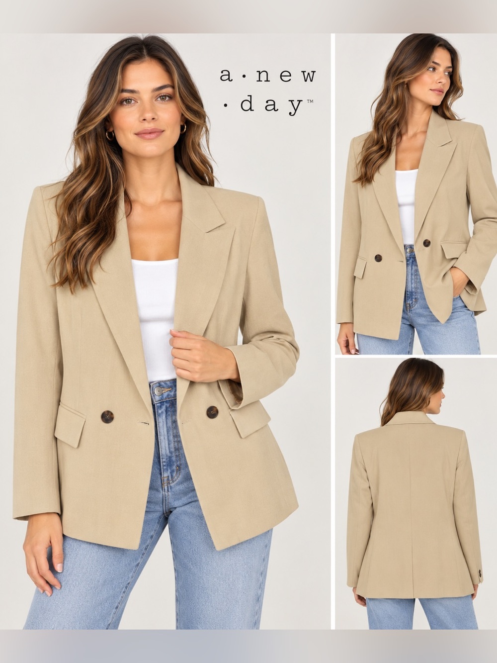 A New Day Beige Double Breasted Blazer NWT Size Medium